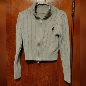 SHEIN Gray Zip-Up Cable Knit Sweater